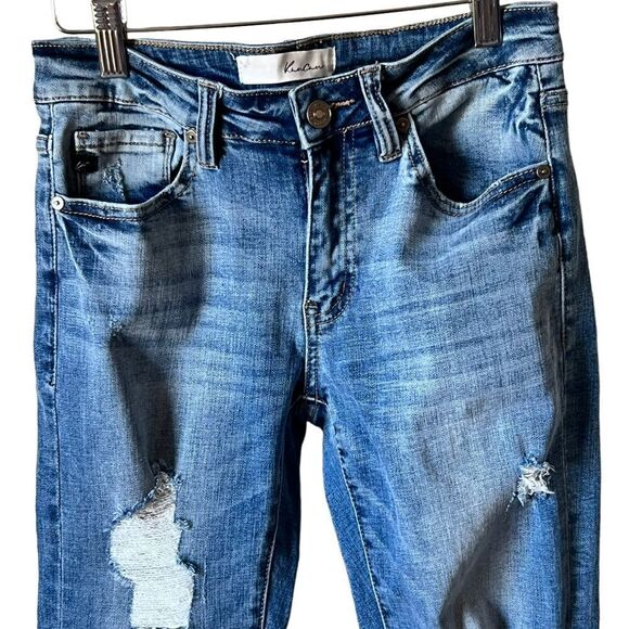 KANCAN DESTROYED DOUBLE FRAYED HEM DENIM SKINNY JEANS - Picture 3 of 16